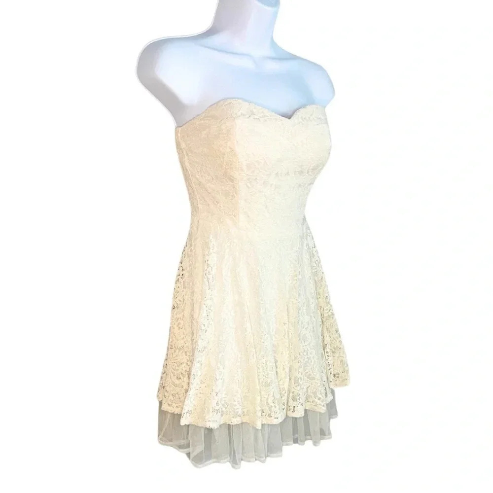 Mini Dress Strapless Sweetheart Coquette Dress - Papaya Ivory Lace Fit & Flare